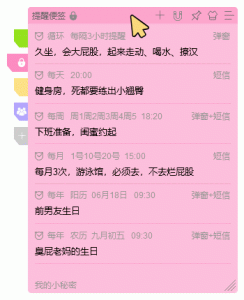 内置的第3种：提醒便签，定时电脑弹窗，每天/每周/每月哪几天。农历提醒。还有短信提醒哦